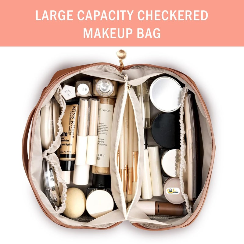 ZEVON Leather Cosmetic Travel Bag Large Capacity Makeup Organizer Bag for Girls Makeup Kit Storage with Handle Wide Opening - Image 5