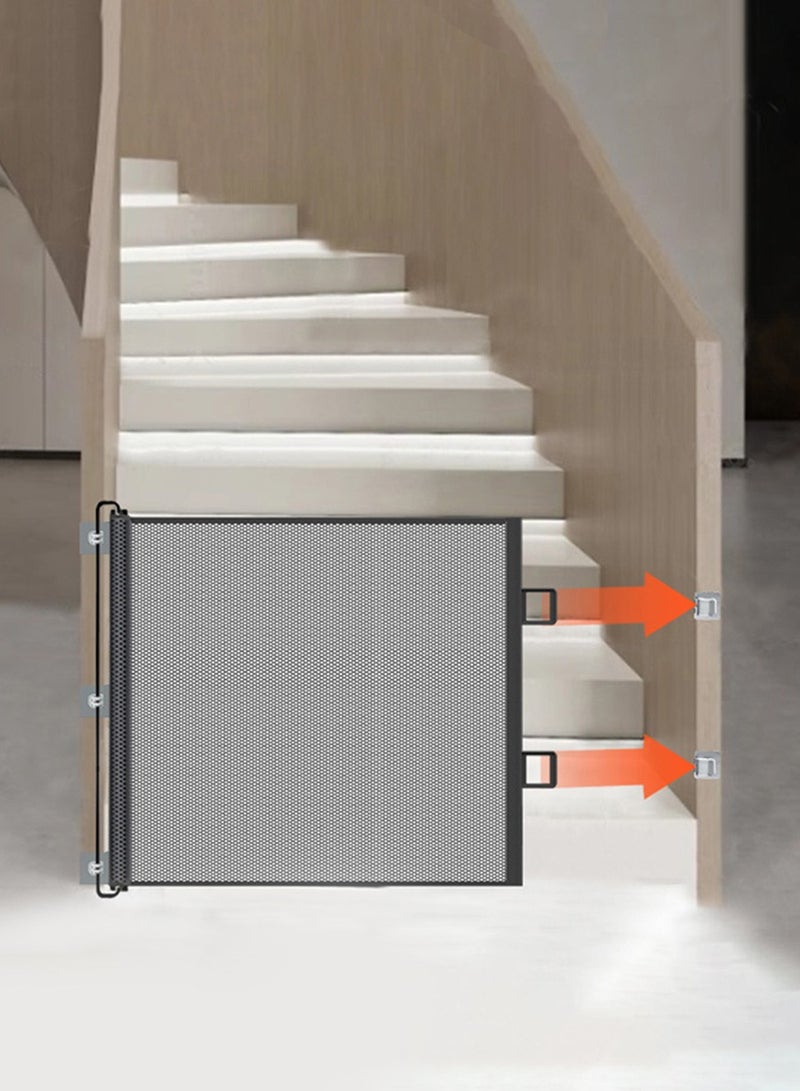 BEIRUI Children's retractable mesh baby safety door, pet fence, baby fence barrier pet door, expandable to a width of 110 centimeters, dog door | children's baby door staircase, doorway | children's baby safety door, magic dog door, portable folding safety pet staircase door protective isolation net with reinforced hooks and poles, entrance kitchen elastic dog door - Image 1