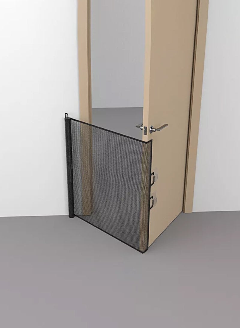 BEIRUI Children's retractable mesh baby safety door, pet fence, baby fence barrier pet door, expandable to a width of 110 centimeters, dog door | children's baby door staircase, doorway | children's baby safety door, magic dog door, portable folding safety pet staircase door protective isolation net with reinforced hooks and poles, entrance kitchen elastic dog door - Image 3