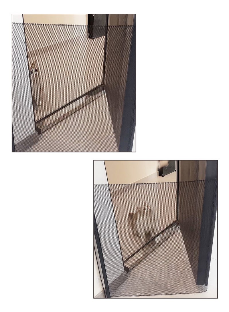 BEIRUI Children's retractable mesh baby safety door, pet fence, baby fence barrier pet door, expandable to a width of 110 centimeters, dog door | children's baby door staircase, doorway | children's baby safety door, magic dog door, portable folding safety pet staircase door protective isolation net with reinforced hooks and poles, entrance kitchen elastic dog door - Image 4