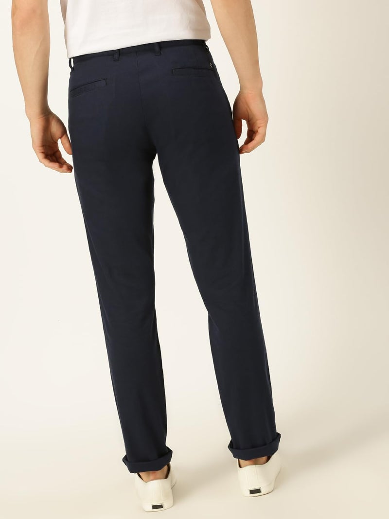 Thomas Scott Men Navy Pleated Cotton Linen Chinos Trousers (Navy, 36) - Image 4