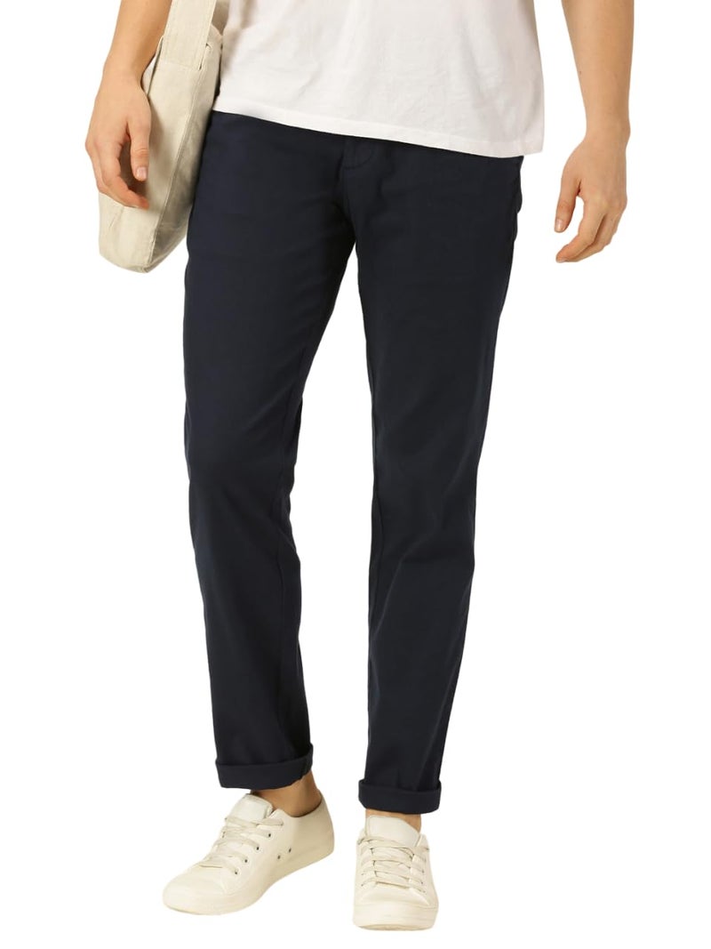 Thomas Scott Men Navy Pleated Cotton Linen Chinos Trousers (Navy, 36) - Image 1
