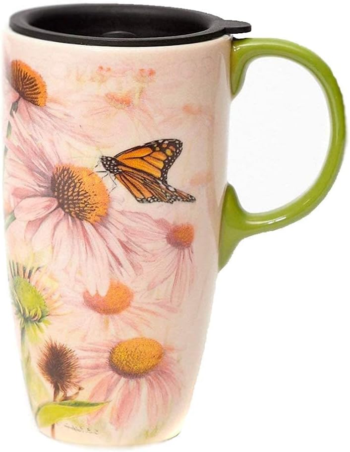 Topadorn Coffee Ceramic Mug Porcelain Latte Tea Cup With Lid 17ozNovelty Coffee Mugs for Office  Home Pink - Image 1