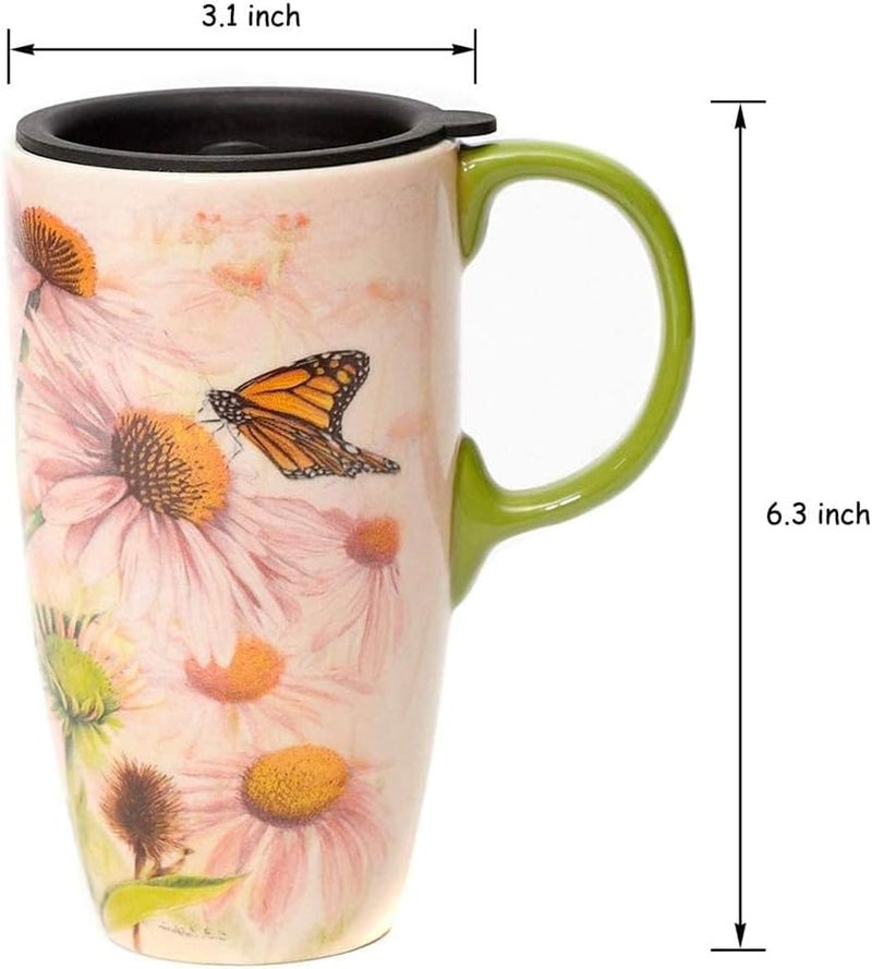 Topadorn Coffee Ceramic Mug Porcelain Latte Tea Cup With Lid 17ozNovelty Coffee Mugs for Office  Home Pink - Image 4
