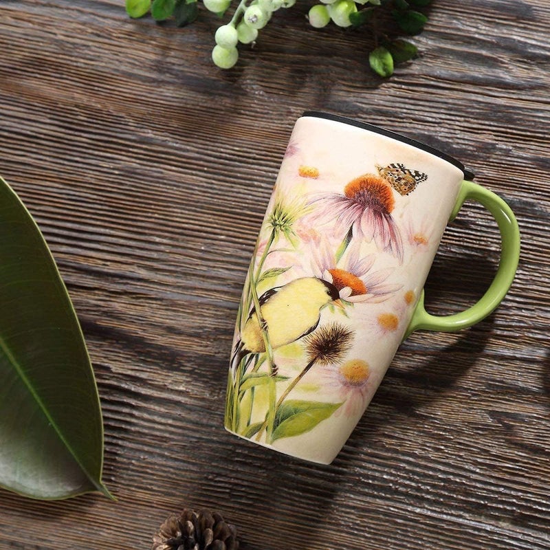 Topadorn Coffee Ceramic Mug Porcelain Latte Tea Cup With Lid 17ozNovelty Coffee Mugs for Office  Home Pink - Image 2