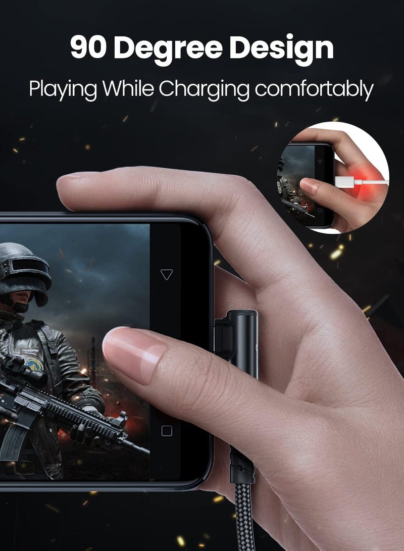 فاسجير كابل من USB-C إلى USB-C، 3 قطع بطول 1 قدم بقوة 60 واط، نوع C إلى نوع C بزاوية قائمة 90 درجة، سريع الشحن بتقنية PD، متوافق مع Galaxy S22 وS21 وS20 وMac-Book وiPad Pro وiPad Air (أسود) - Image 2