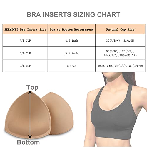 SERMICLE Bra Pad Inserts 4 Pairs, Bra Pads Sewn Padded for Sports Bra A/B or C/D,D/E Cup Beige or Black, White Optional, Beige, D/E - Image 3