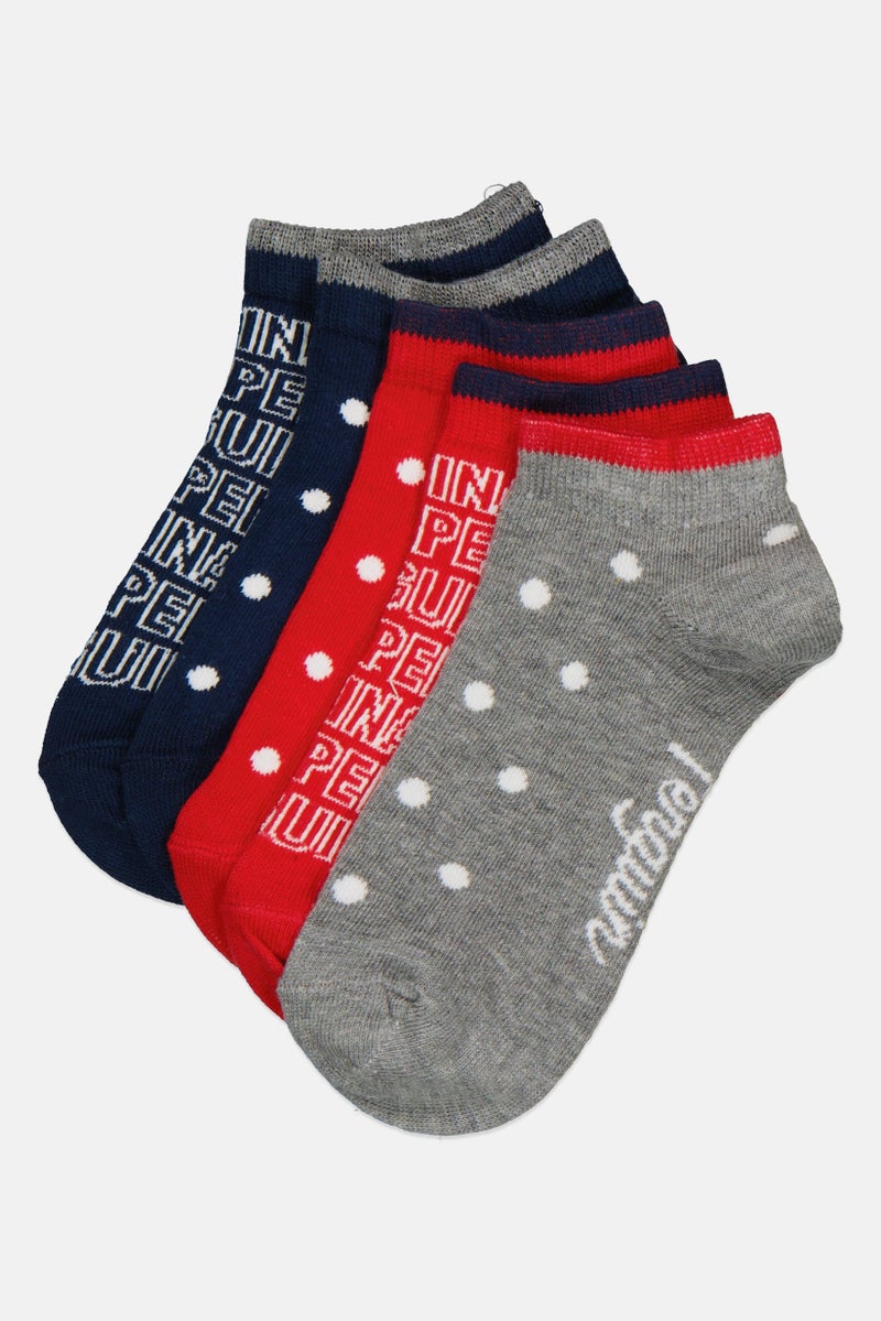 Original Penguin Kids Girl 5 Pairs Graphic Print Socks, Multicolor - Image 1