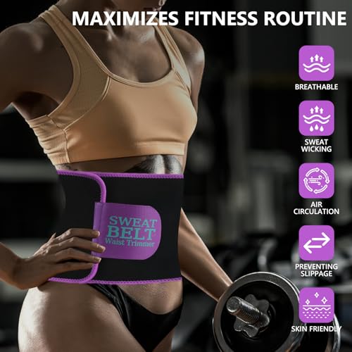 MORECOO Waist Trainer for Women Lower Belly Fat, Waist Sweat Band for Women, Belly Band Sweat Belt, Body Shaper, Stomach Wrap Purple - Image 4