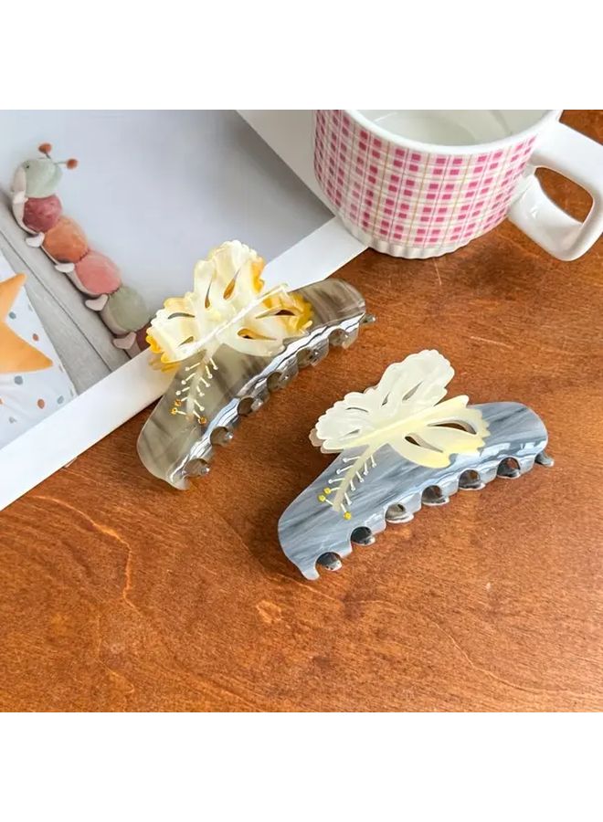 Large 4 25 Inch Yellow Flower Marble Hair Clip For Back Of Head - Image 2