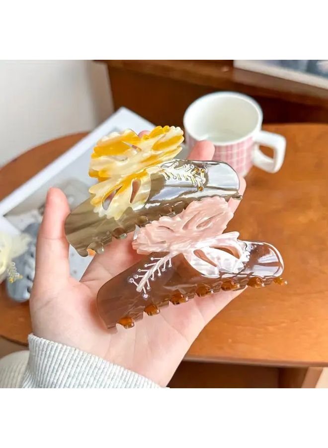 Large 4 25 Inch Yellow Flower Marble Hair Clip For Back Of Head - Image 5