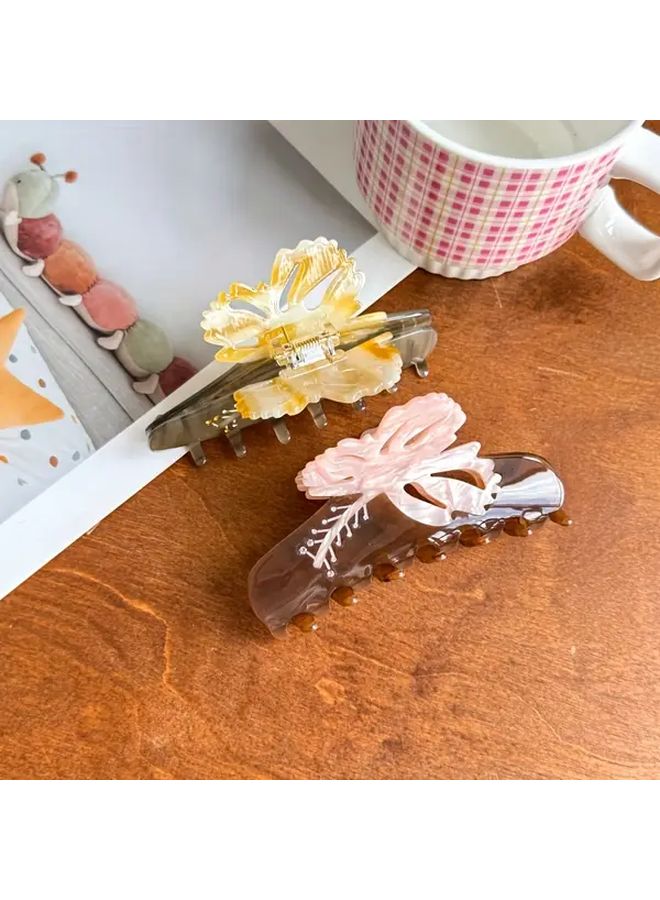 Large 4 25 Inch Yellow Flower Marble Hair Clip For Back Of Head - Image 3