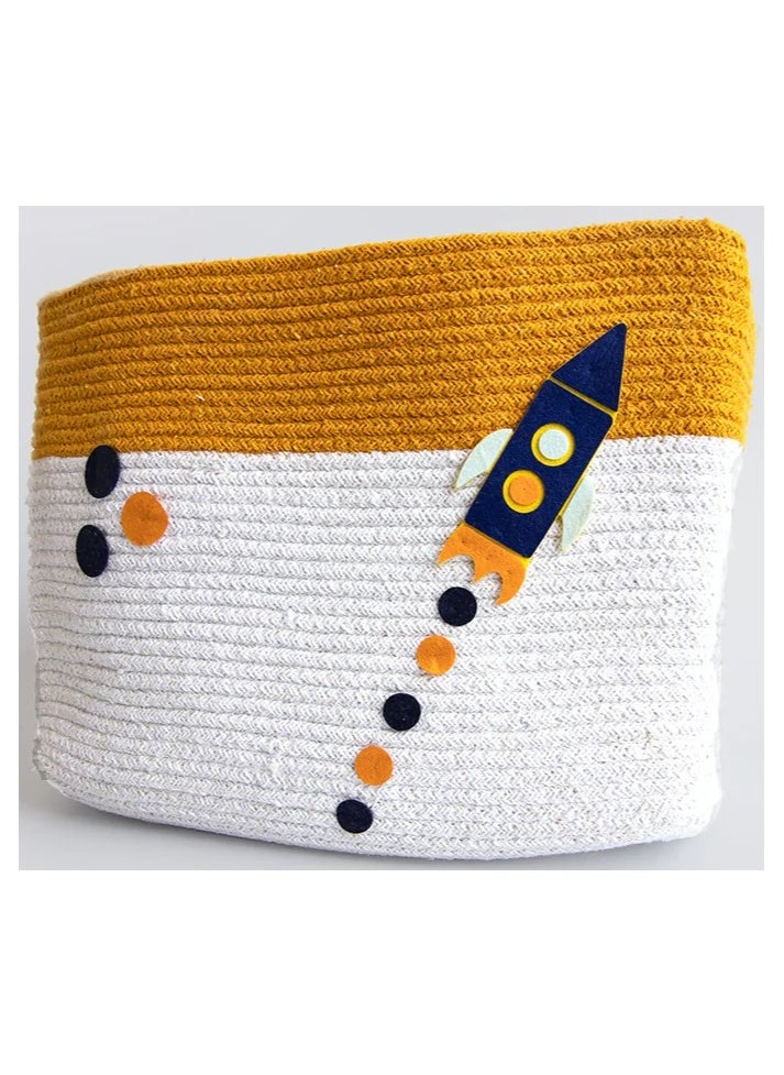 Yellow Doodle - Yellow Doodle Cotton Rope Basket - Child Of The Universe (Large) - Image 1