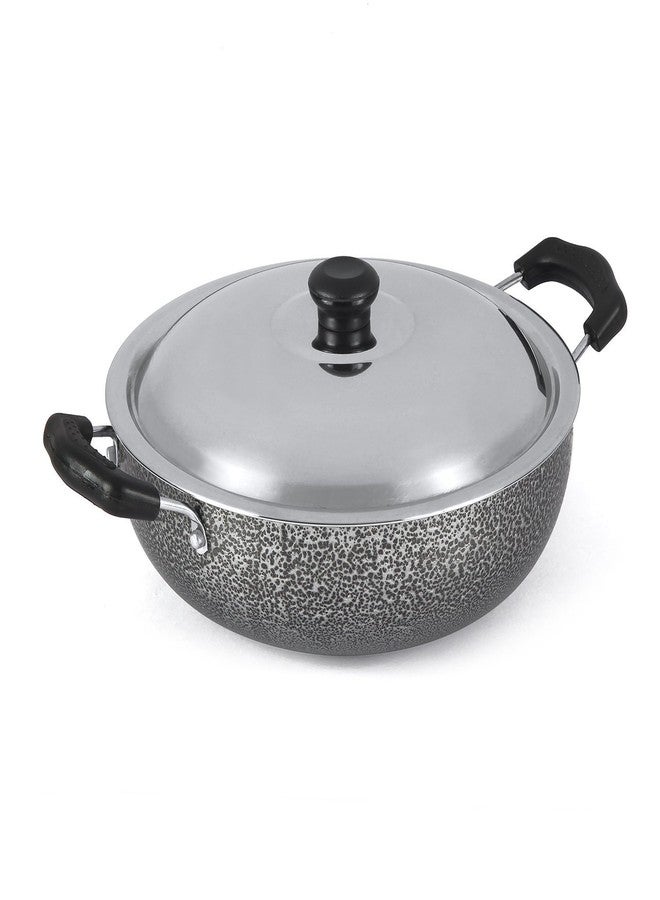 Anjali Aluminium Non-Stick Kadhai Diamond Series with Stainless Steel Lid, 3.25 Litre, Black - Image 1
