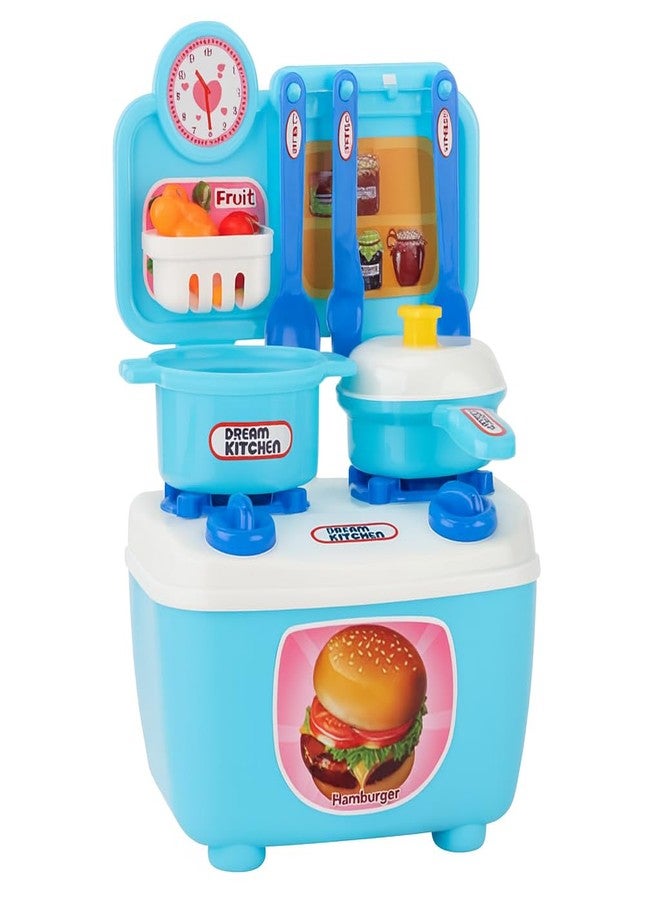 WISHKEY Kitchen Cooking Pretend Play Set for Little Chef's with Accessories, Cookware, Utensils & Cute Multi-Purpose Portable Suitcase for Kids 3 Years & Above (Blue) - Image 1