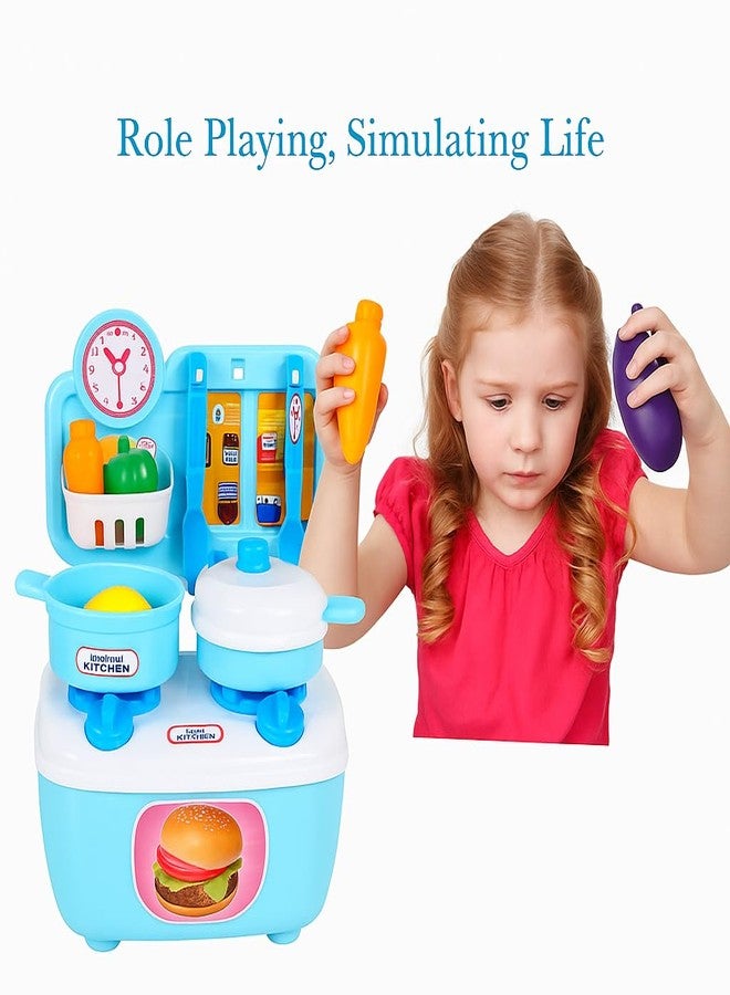 WISHKEY Kitchen Cooking Pretend Play Set for Little Chef's with Accessories, Cookware, Utensils & Cute Multi-Purpose Portable Suitcase for Kids 3 Years & Above (Blue) - Image 3