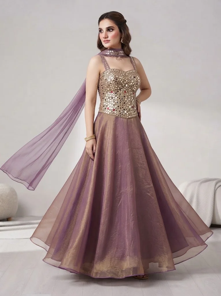 Viny  VINY Purple Sweetheart Neck Mirror Work Embellished Lehenga Set – Women's Indian Ethnic Wear for Women | Best Price UAE
