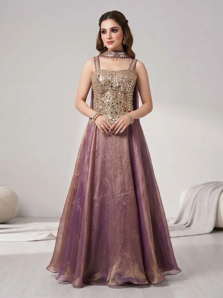 VINY Purple Sweetheart Neck Mirror Work Embellished Lehenga Set – Women's Indian Ethnic Wear