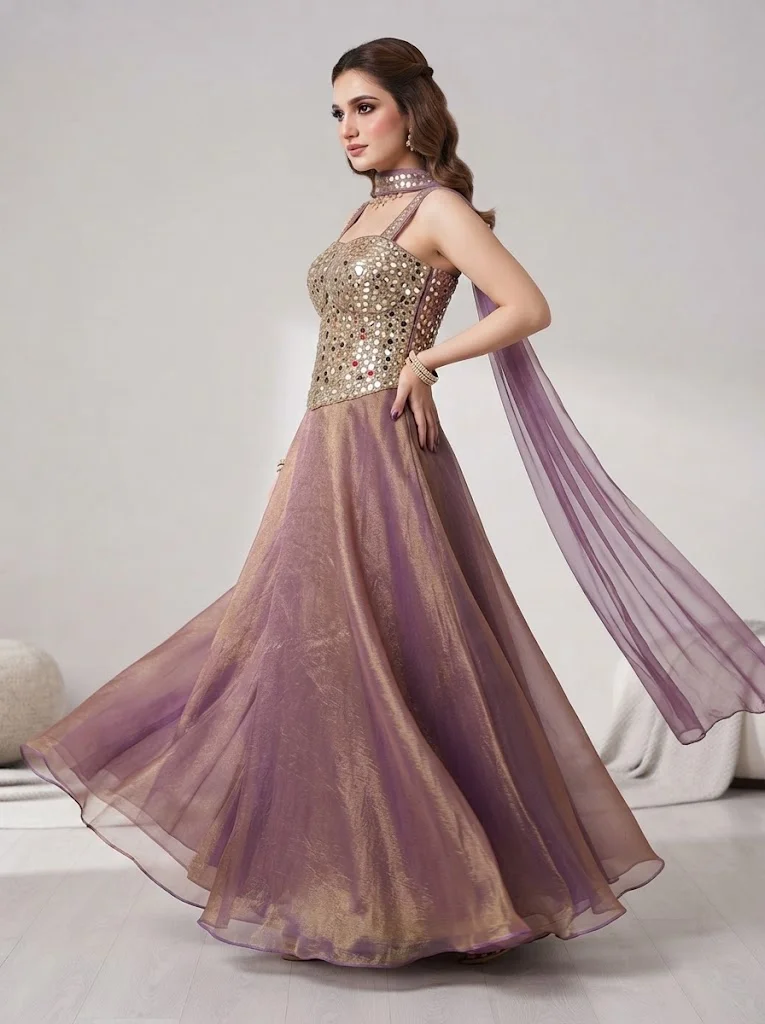 Viny  VINY Purple Sweetheart Neck Mirror Work Embellished Lehenga Set – Women's Indian Ethnic Wear for Women | Best Price UAE