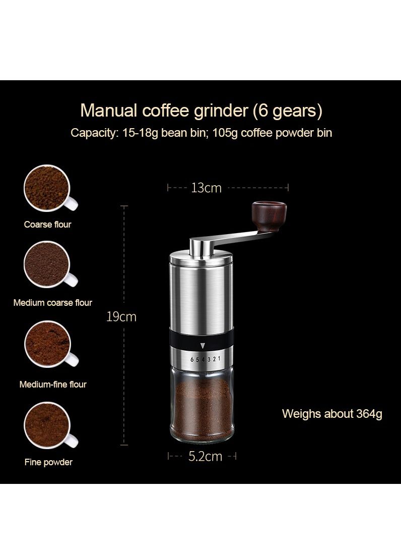 Home Portable Manual Coffee Grinder Hand Coffee Mill with Ceramic Burrs 6 Adjustable Settings Portable Hand Crank Tools  - Image 1