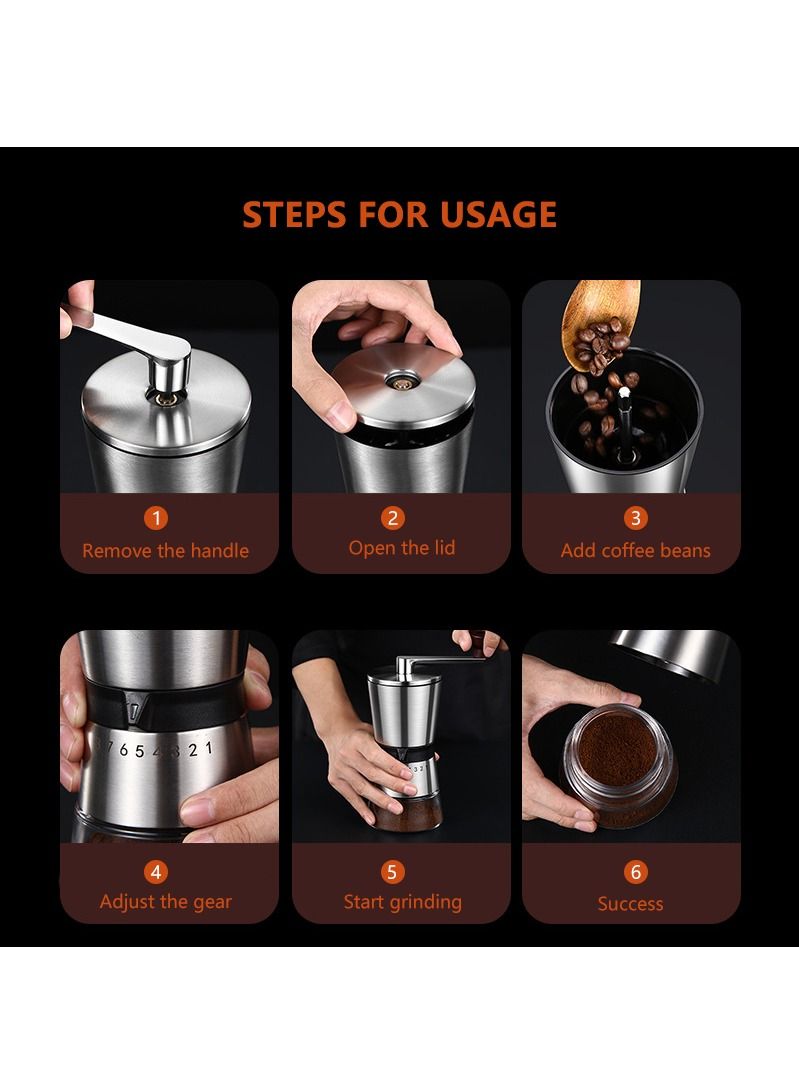 Home Portable Manual Coffee Grinder Hand Coffee Mill with Ceramic Burrs 6 Adjustable Settings Portable Hand Crank Tools  - Image 3