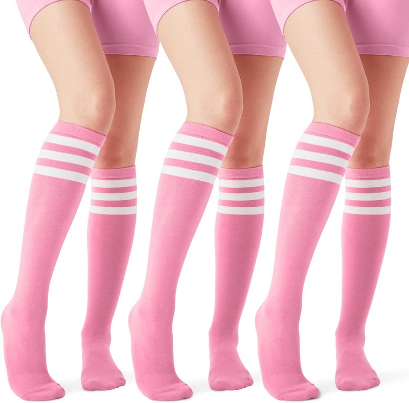 JOULLI Women's Knee High Athletic Socks Stripe Tube Outdoor Sport Socks 1-3 Pairs - Image 1