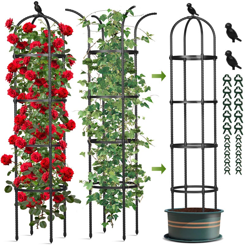 CL FUN Garden Trellis for Climbing Plants, Tomato Cage, Rose, Flowers, Grape, Pea, Cucumber Trellis, Rustproof Plastic Coated Metal Plant Support for Potted Plants Indoor Outdoor - 2PC Plant Trellis - Image 1