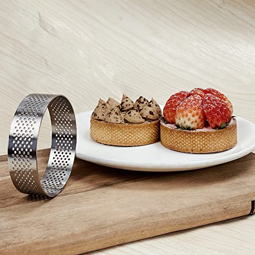 Uyauld Stainless Steel Tart Ring, 9CM Heat-Resistant Perforated Cake Mousse Ring, French Pastry Baking Mold Round Shape (6 Round 3.5 inch) - Image 5