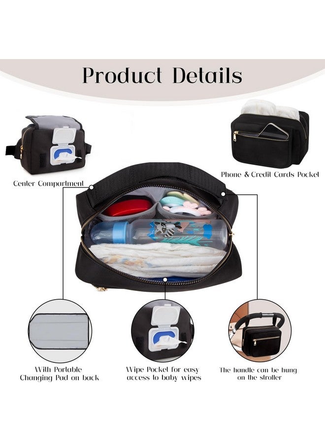 printe Small Diaper Bag with Portable Changing Pad, Crossbody Women Waist Bag with Wipes Pocket for Travel, Stroller Funny Pack, Black - Image 3