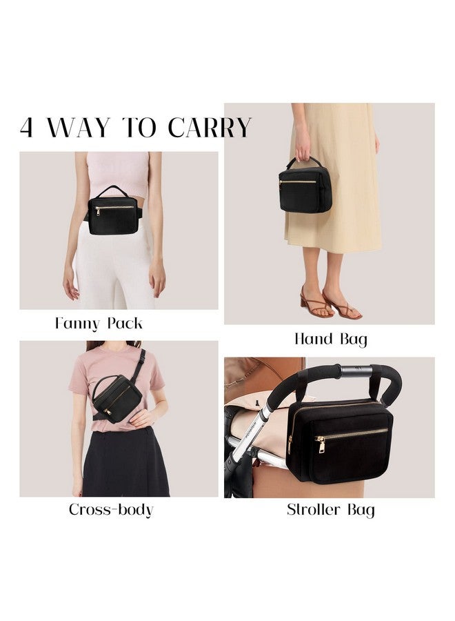 printe Small Diaper Bag with Portable Changing Pad, Crossbody Women Waist Bag with Wipes Pocket for Travel, Stroller Funny Pack, Black - Image 2
