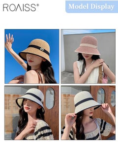 roaiss 3 Pcs Breathable Knitted Hollow Bucket Hat for Women, Foldable Sun Visor Hat With Letter Decoration, Summer Breathable Sunshade Hat for Outdoor Beach Garden Fishing Hiking  - Image 2