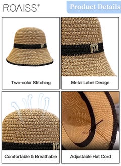 roaiss 3 Pcs Breathable Knitted Hollow Bucket Hat for Women, Foldable Sun Visor Hat With Letter Decoration, Summer Breathable Sunshade Hat for Outdoor Beach Garden Fishing Hiking  - Image 4
