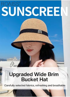 roaiss 3 Pcs Breathable Knitted Hollow Bucket Hat for Women, Foldable Sun Visor Hat With Letter Decoration, Summer Breathable Sunshade Hat for Outdoor Beach Garden Fishing Hiking  - Image 5
