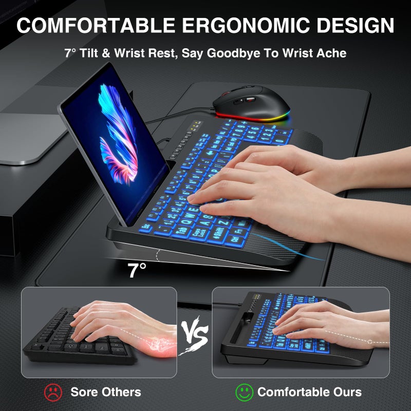 SABLUTE Wired Keyboard Mouse Combo - Large Print Backlit, Ergonomic Wrist Rest, 6 DPI RGB for PC/Windows - Ideal for Seniors, Students, Office and Home SABLUTE KM21Pro - Image 3