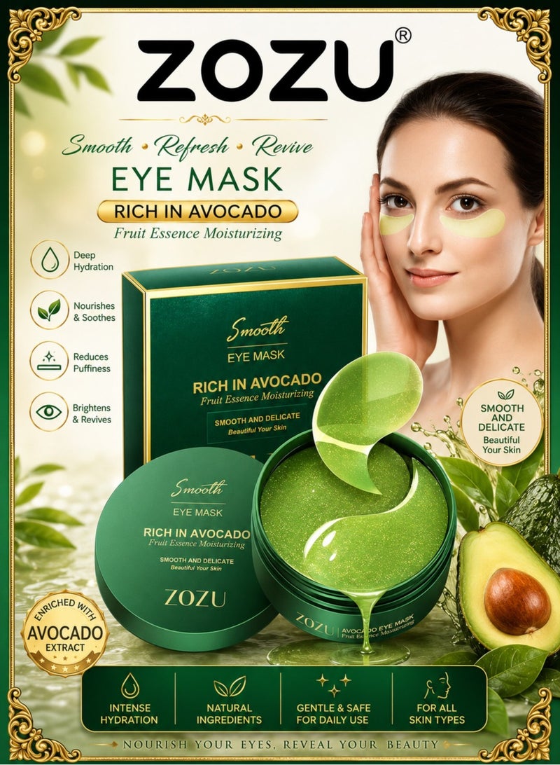 Zozu Smooth Eye Mask | Rich In Avocado | Fruit Essence Moisturizing Eye Patches For Dark Circles | Collagen Eye Bag Patches Removal Stickers | Hydrating Skincare | 30 Pairs - Image 1