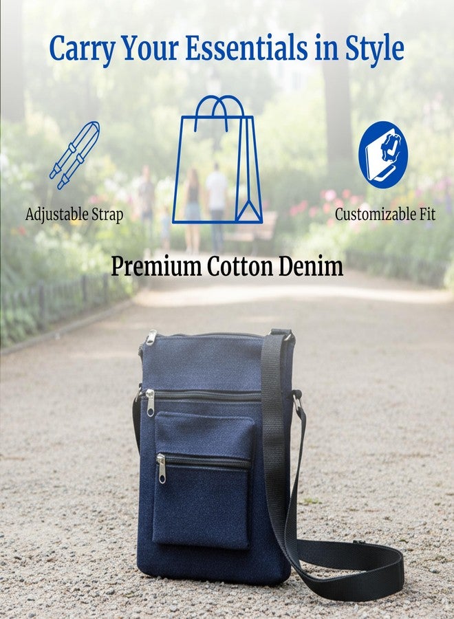 alemah Women's Multi-Pocket Cotton Denim Cross-body/Side Sling Bag with Adjustable Shoulder Strap. (Dark Blue) - Image 4