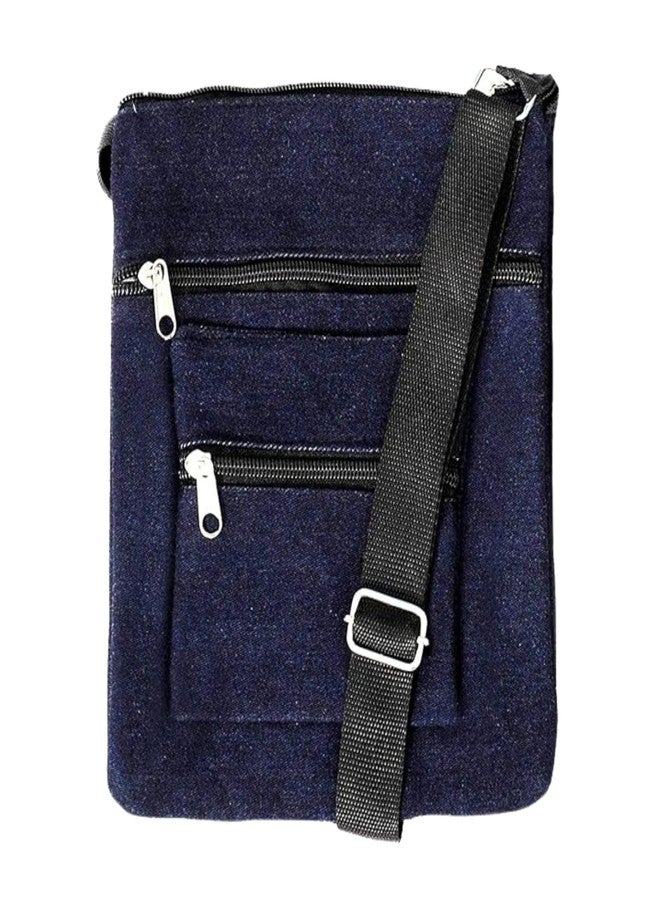 alemah Women's Multi-Pocket Cotton Denim Cross-body/Side Sling Bag with Adjustable Shoulder Strap. (Dark Blue) - Image 1