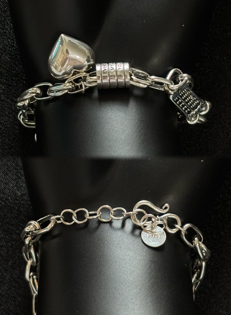Plane Trees 925 Sterling Silver Retro Charm Bracelet with Heart & Message Pendants | PLANE TREES Women’s Chain Jewelry - Image 3