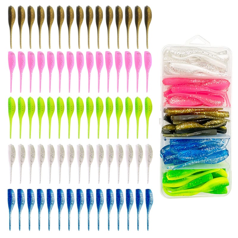 jttsptd 75Pcs A Soft Plastic Colorful Crappie & Panfish Shad Baits Lures Kit - Image 1