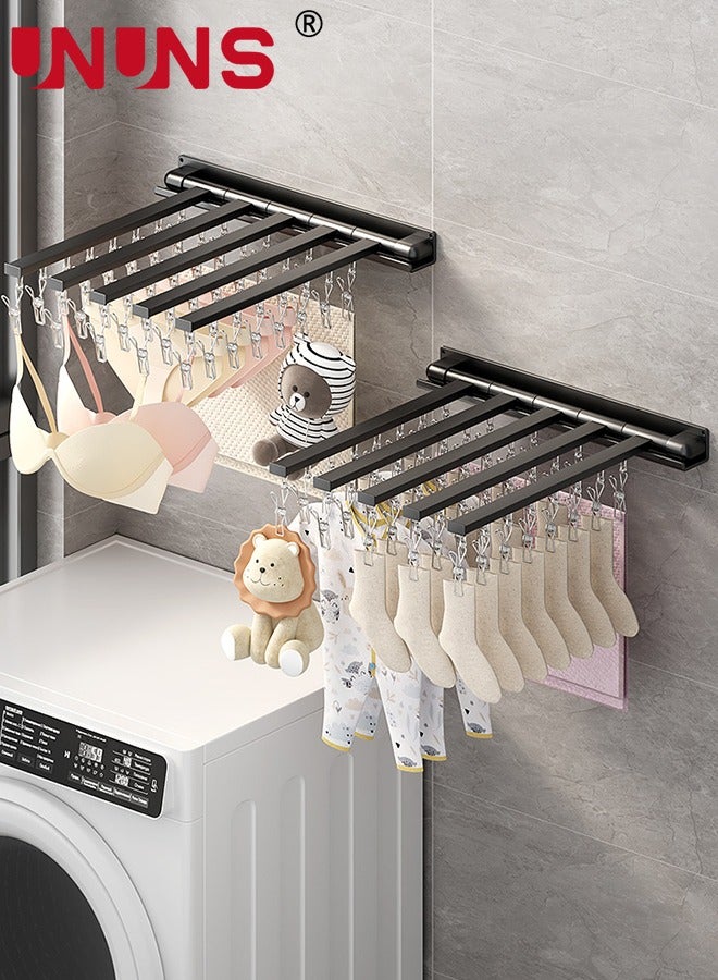 UNUNS Wall Mounted Clothes Hanger,Foldable Clothes Drying Rack With 5 Holder And 40 clips,Laundry Drying Rack,Retractable Collapsible Drying Rack Clothing,Black - Image 1