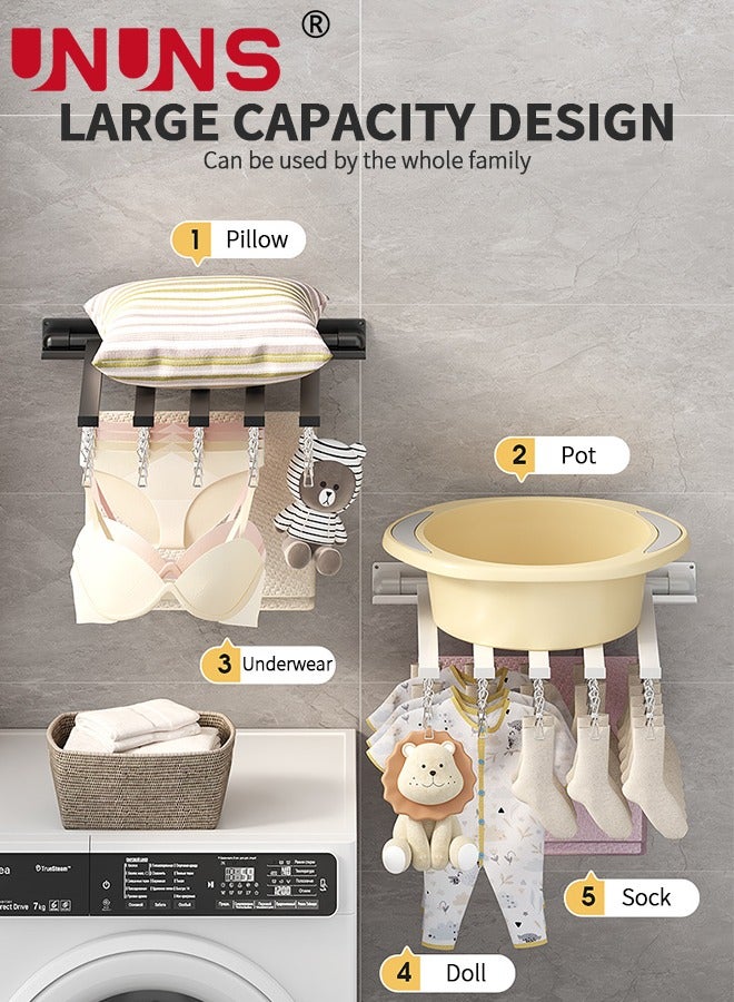 UNUNS Wall Mounted Clothes Hanger,Foldable Clothes Drying Rack With 5 Holder And 40 clips,Laundry Drying Rack,Retractable Collapsible Drying Rack Clothing,Black - Image 5