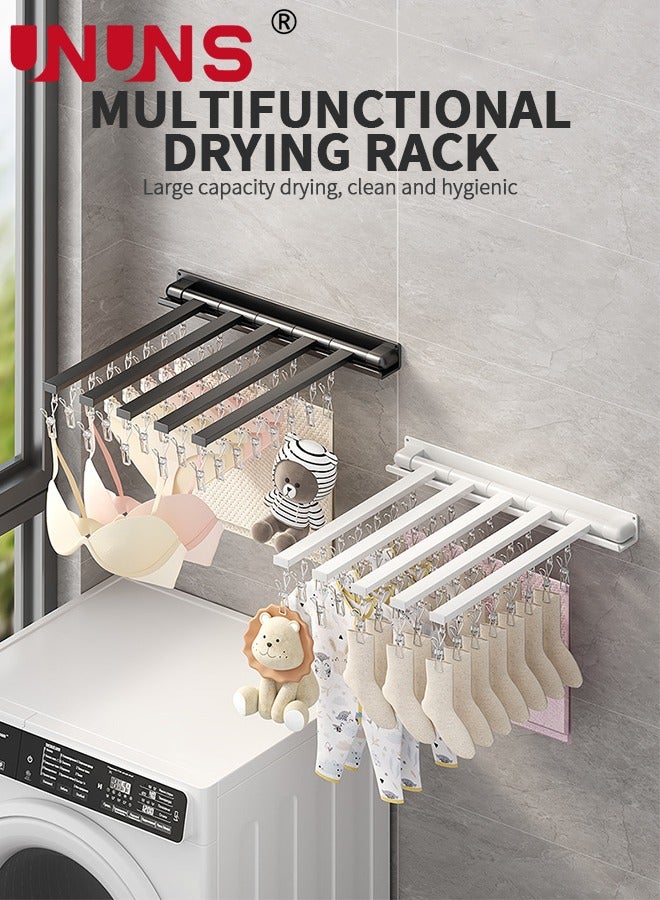 UNUNS Wall Mounted Clothes Hanger,Foldable Clothes Drying Rack With 5 Holder And 40 clips,Laundry Drying Rack,Retractable Collapsible Drying Rack Clothing,Black - Image 2