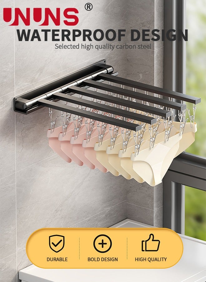 UNUNS Wall Mounted Clothes Hanger,Foldable Clothes Drying Rack With 5 Holder And 40 clips,Laundry Drying Rack,Retractable Collapsible Drying Rack Clothing,Black - Image 3