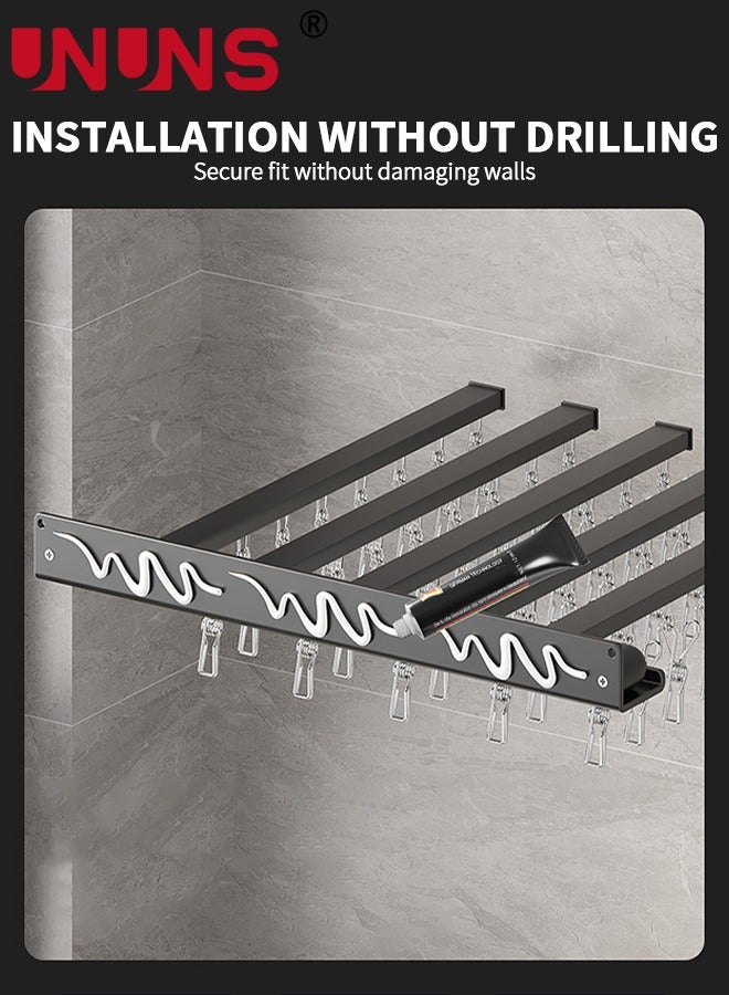 UNUNS Wall Mounted Clothes Hanger,Foldable Clothes Drying Rack With 5 Holder And 40 clips,Laundry Drying Rack,Retractable Collapsible Drying Rack Clothing,Black - Image 4