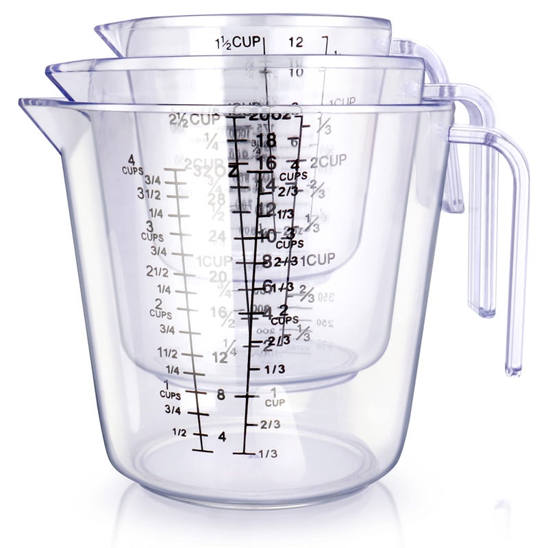 BINGBING Measuring Cups Set, Liquid Measuring Cups For 3 For Kitchen - BPA Free Plastic Set with Spout Multiple Measurement Scales (Clear) - Image 1