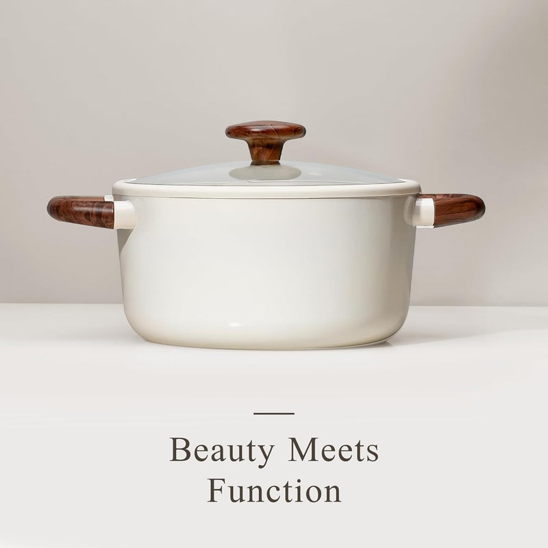 CAROTE 5QT Nonstick Stock Pot with Lid, 5 Quart Casserole with Ladle, Even Heating Stockpot, Fits All Stoves, Non Stick Big Cooking Pots PFOA Free, White - Image 5