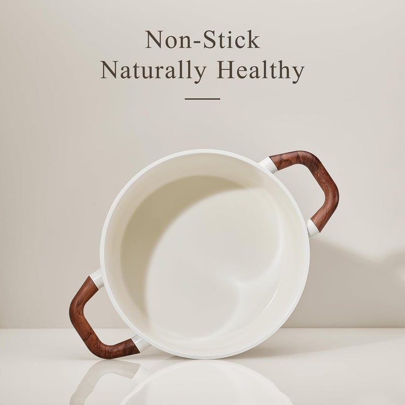 CAROTE 5QT Nonstick Stock Pot with Lid, 5 Quart Casserole with Ladle, Even Heating Stockpot, Fits All Stoves, Non Stick Big Cooking Pots PFOA Free, White - Image 3