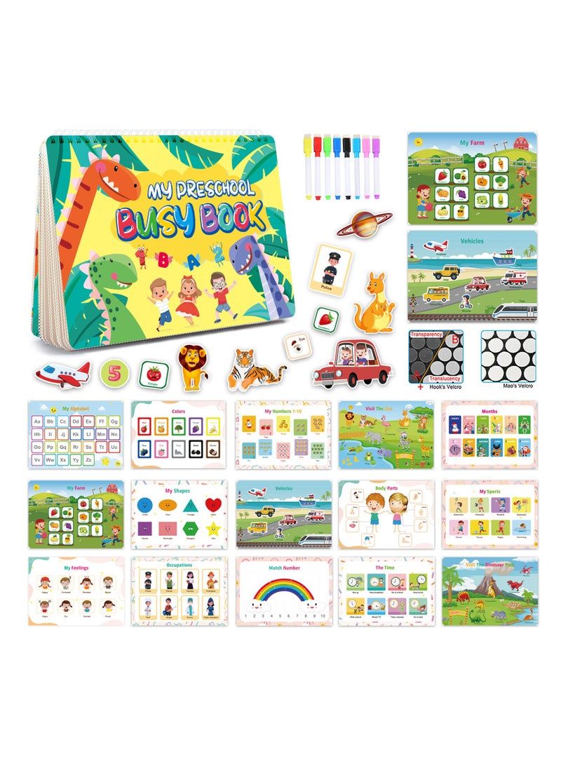 NOVOLAN My Preschool Busy Book, Children'S Early Education Quiet Book, Including Tactile Play, Tear-and-Paste Exercises, Flip-Through Pages, & Early Learning Prompts, 16 Different Themes, 29 * 21.5cm - Image 1