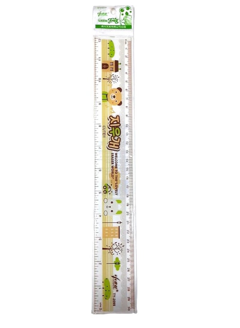 1 piece -straight plastic ruler 30 cm, multicolor - Image 1