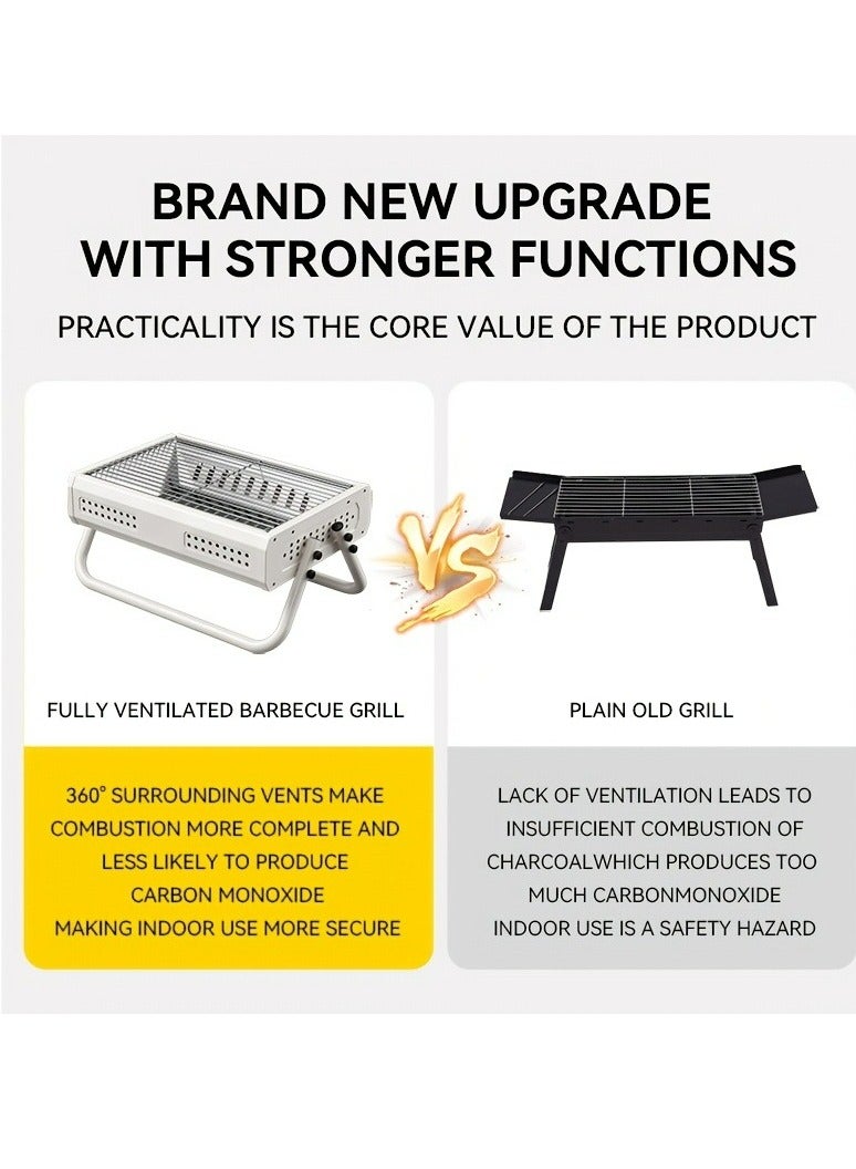 Outdoor Household Charcoal Grill, Foldable Portable Grill, Camping Grill  Portable Stainless Steel Charcoal Grill - Durable Paint Finish for Outdoor BBQs and Party Cooking - Image 3